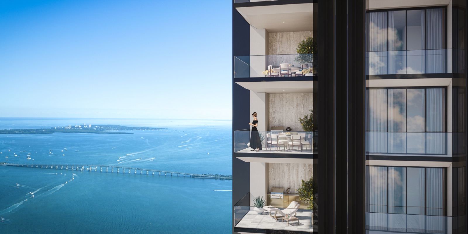 888 Brickell — private residence terrace overlooking Biscayne Bay and the Atlantic.